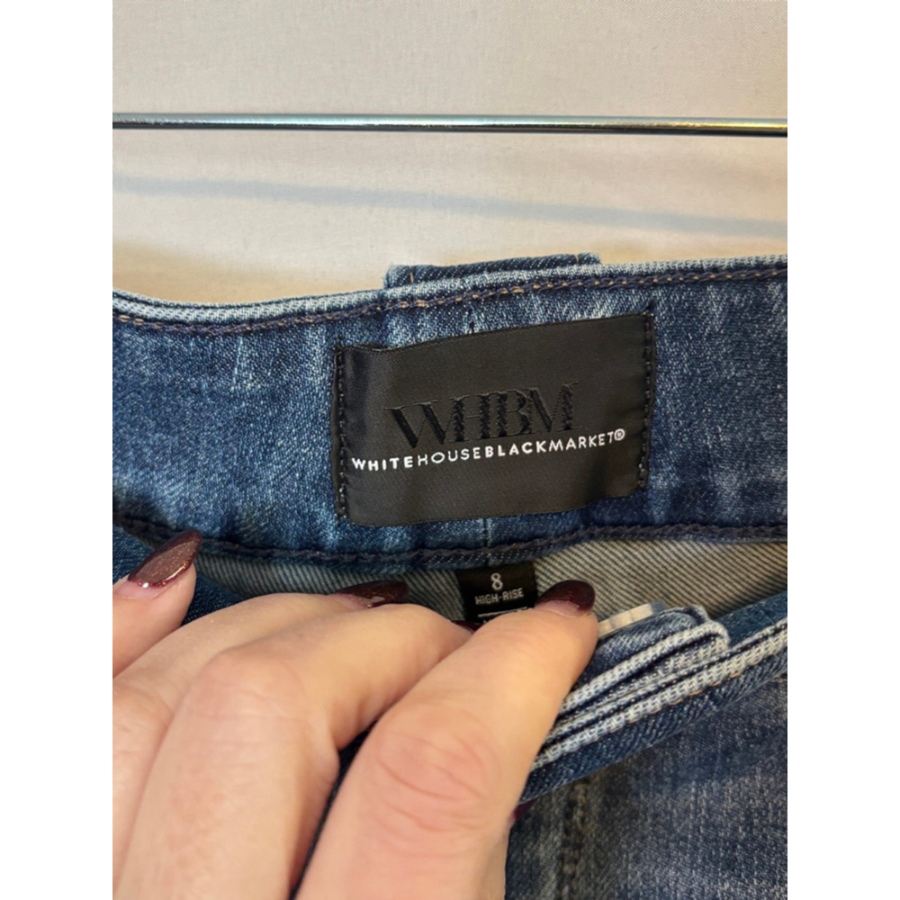 White House Black Market High Rise Straight Jeans Size 8 Gold Military Button - Picture 6 of 16